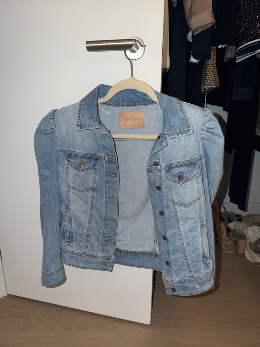 Retrofete Light Blue Puff-Sleeve Denim Jacket